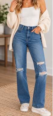 Just Black Denim High Rise Distressed Straight Leg Jeans Size 25 Made in USA